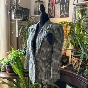 Teal, blue and white plaid vintage women’s blazer, size 10 petite